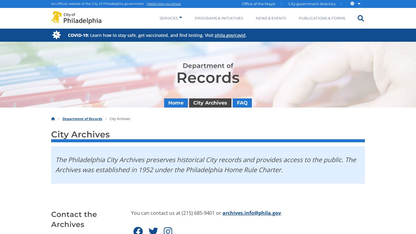 City Archives | Department of Records | City of Philadelphia