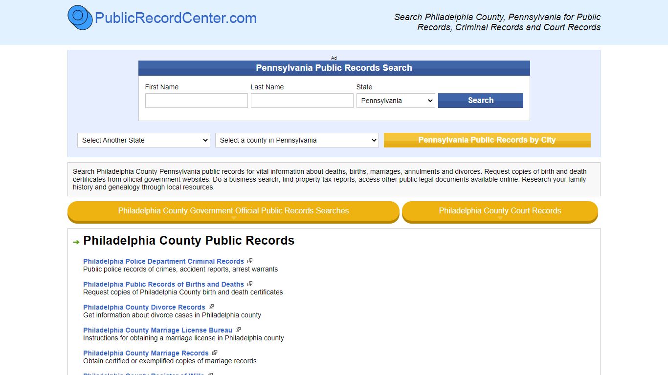 Philadelphia County Pennsylvania Free Public Records - Court Records ...